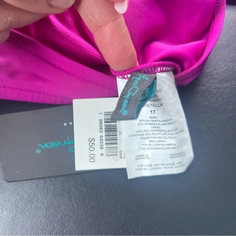 Aqua Green Women's UPF 50 Waist Detail Over The Shoulder One Piece Swimsuit - Picture 4 of 5